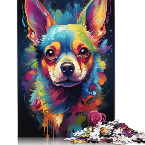 Puzzle für Erwachsene mit 1000 Teilen Malen bunter Chihuahua-Hund Kunst-Puzzle für Kinder Holzpuzzle Lernspiel für Erwachsene und Kinder 1000 Teile (75 x 50 cm) von wuzihanptpt