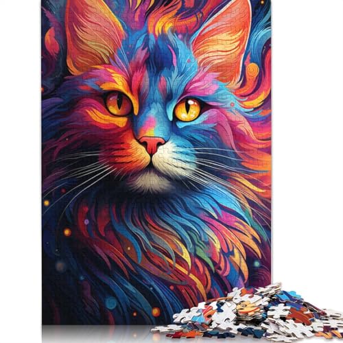 Puzzle für Erwachsene mit 1000 Teilen buntes psychedelisches Katzenpuzzle für Erwachsene Holzpuzzlespielzeug Wanddekoration 1000 Teile (75 x 50 cm) von wuzihanptpt