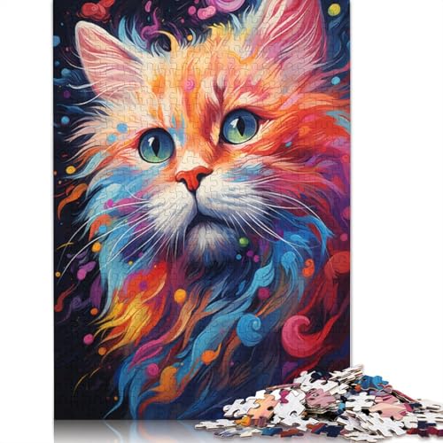 Puzzle für Erwachsene mit 1000 Teilen farbenfrohe psychedelische Katzenzeichnung Puzzle für Holzpuzzle tolles Geschenk für Erwachsene 1000 Teile (75 x 50 cm) von wuzihanptpt