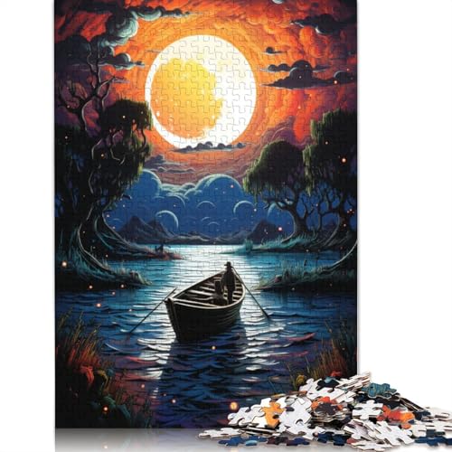 Puzzle für Erwachsene mit 1000 Teilen farbenfrohes psychedelisches Boot auf dem Meer Puzzle für Erwachsene Holzpuzzle Lernspiele für Erwachsene und Kinder 1000 Teile (75 x 50 cm) von wuzihanptpt