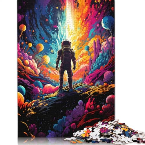 Puzzle für Erwachsene mit 1000 Teilen farbenfrohes psychedelisches Gemälde eines Astronauten Puzzle für Erwachsene Holzpuzzle Lernspiele für Erwachsene und Kinder 1000 Teile (75 x 50 cm) von wuzihanptpt