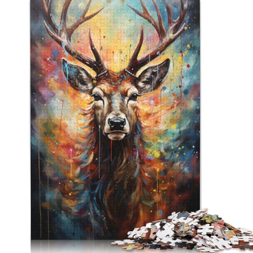 Puzzle für Erwachsene mit 1000 Teilen farbenfrohes psychedelisches Hirsch-Tierpuzzle für Erwachsene Papierpuzzle Spielzeug Wanddekoration 1000 Teile (38 x 26 cm) von wuzihanptpt