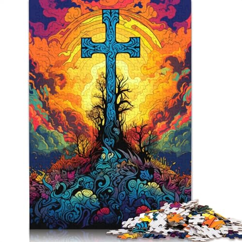 Puzzle für Erwachsene mit 1000 Teilen farbenfrohes psychedelisches Keltisches Kreuz-Puzzle für Erwachsene Papierpuzzle Spielzeug Wanddekoration 1000 Teile (38 x 26 cm) von wuzihanptpt