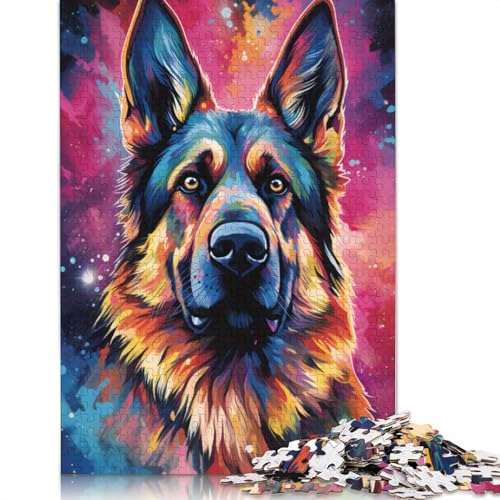 Puzzle für Erwachsene mit 1000 Teilen farbenfrohes psychedelisches Puzzle mit deutschem Schäferhund für Kinder Holzpuzzle Lernspiel für Erwachsene und Kinder 1000 Teile (75 x 50 cm) von wuzihanptpt