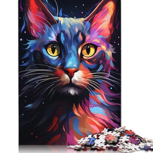 Puzzle für Erwachsene mit 1000 Teilen farbenfrohes psychedelisches Siamkatzen-Puzzle für Erwachsene Holzpuzzle Spielzeug Wanddekoration 1000 Teile (75 x 50 cm) von wuzihanptpt