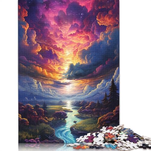 Puzzle für Erwachsene mit 1000 Teilen farbenfrohes psychedelisches Sonnenuntergangs-Landschaftspuzzle für Erwachsene Papierpuzzle Spielzeug Wanddekoration 1000 Teile (38 x 26 cm) von wuzihanptpt