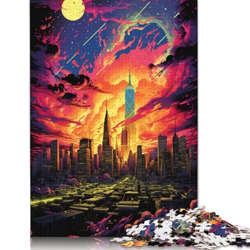 Puzzle für Erwachsene mit 1000 Teilen psychedelische Skyline von New York Puzzle für Erwachsene Papierpuzzle Lernspiele für Erwachsene und Kinder 1000 Teile (38 x 26 cm) von wuzihanptpt