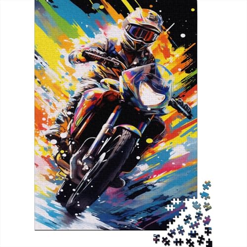 Puzzle für Erwachsene und Jugendliche farbenfroher Motorradrennfahrer 500-teiliges Puzzle Holzplattenpuzzle für Teenager Weihnachtspuzzle-Geschenke 500 Teile (52 x 38 cm) von wuzihanptpt