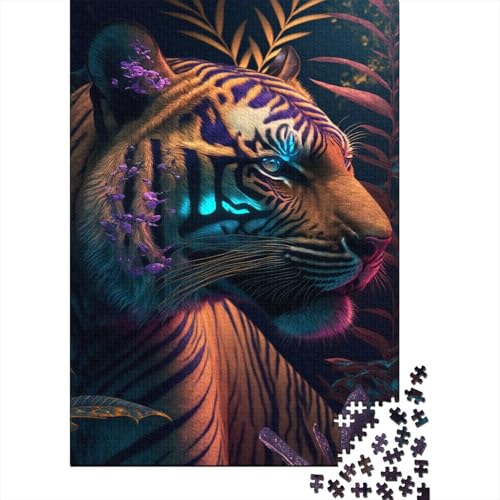 Puzzle für Teenager bunter Abstrakter Tiger 1000 Teile Puzzle aus Holz Puzzle für Erwachsene und Teenager ab 12 Jahren anspruchsvolle Puzzles für Erwachsene 1000 Teile (75 x 50 cm) von wuzihanptpt