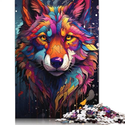 Puzzle für farbenfrohe Kunst Psychedelischer Wolf 1000 Teile Puzzle aus Holz für Erwachsene und die ganze Familie anspruchsvolles Spiel 1000 Teile (75 x 50 cm) von wuzihanptpt