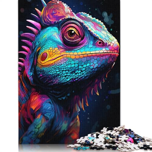 Puzzle für farbenfrohes psychedelisches Neon-Chamäleon 1000 Teile Puzzle aus Holz für Erwachsene und Kinder ab Jahren Lernspiel Herausforderungsspielzeug 1000 Teile (75 x 50 cm) von wuzihanptpt