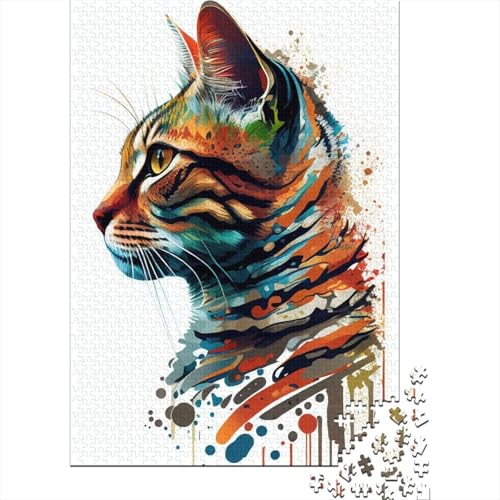 Puzzle mit 1000 Teilen Bengalkatze Pop-Art-Tierpuzzle für Erwachsene Holzplattenpuzzle Lernspielzeug 1000 Teile (75 x 50 cm) von wuzihanptpt