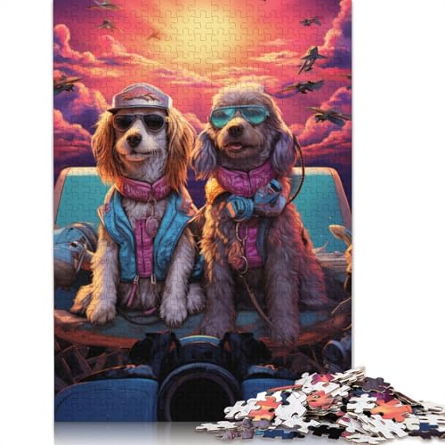 Puzzle mit 1000 Teilen Hund sitzt vor einem Flugzeug Puzzle für Erwachsene Holzpuzzle Familienspaß Puzzle 1000 Teile (75 x 50 cm) von wuzihanptpt