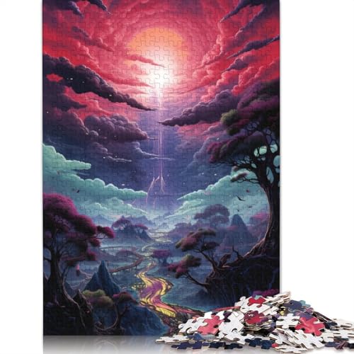 Puzzle mit 1000 Teilen farbenfrohe psychedelische Bezaubernde Landschaft Puzzle für Erwachsene Holzpuzzle Lernspiel Herausforderungsspielzeug 1000 Teile (75 x 50 cm) von wuzihanptpt