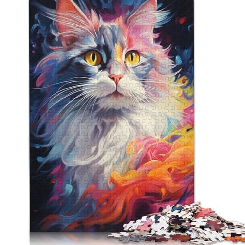 Puzzle mit 1000 Teilen farbenfrohes bizarres Katzenkunst-Puzzle für Erwachsene Holzpuzzle tolles Geschenk für Erwachsene 1000 Teile (75 x 50 cm) von wuzihanptpt