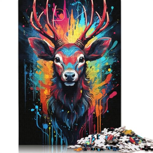 Puzzle mit 1000 Teilen farbenfrohes psychedelisches Elch-Kunst-Puzzle für Erwachsene Papierpuzzle Lernspiel Herausforderungsspielzeug 1000 Teile (38 x 26 cm) von wuzihanptpt