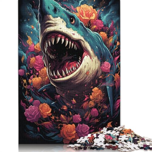 Puzzle mit 1000 Teilen farbenfrohes psychedelisches Hai-Puzzle Holzpuzzle Lernspielzeug 1000 Teile (75 x 50 cm) von wuzihanptpt