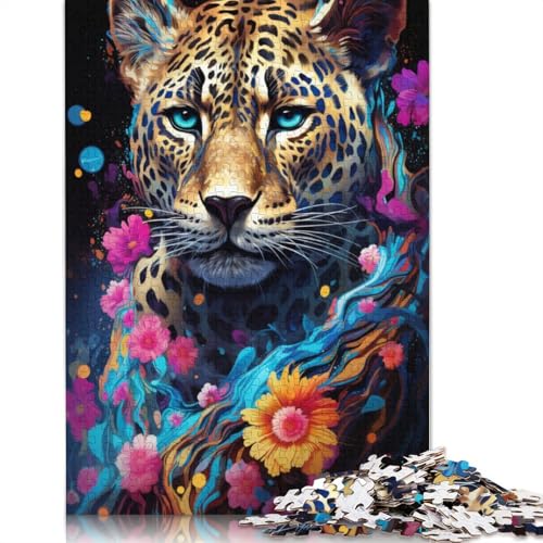 Puzzle mit 1000 Teilen farbenfrohes psychedelisches Leoparden-Puzzle für Erwachsene Holzpuzzle Familienpuzzlespiel 1000 Teile (75 x 50 cm) von wuzihanptpt