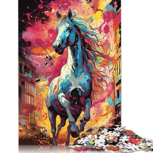 Puzzle mit 1000 Teilen farbenfrohes psychedelisches Pferde-Puzzle Holzpuzzle Lernspielzeug 1000 Teile (75 x 50 cm) von wuzihanptpt