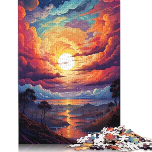 Puzzle mit 1000 Teilen farbenfrohes psychedelisches Sonnenuntergangs-Puzzle für Erwachsene Holzpuzzle lustige Puzzlespiele 1000 Teile (75 x 50 cm) von wuzihanptpt