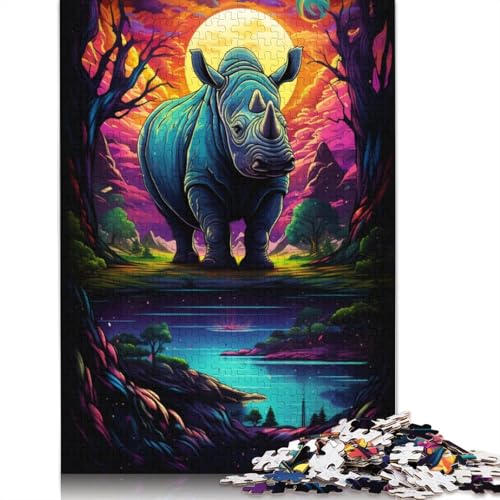 Puzzle mit 1000 Teilen farbiges Nashorn-Puzzle für Erwachsene Holzpuzzle Lernspiele für Erwachsene und Kinder 1000 Teile (75 x 50 cm) von wuzihanptpt