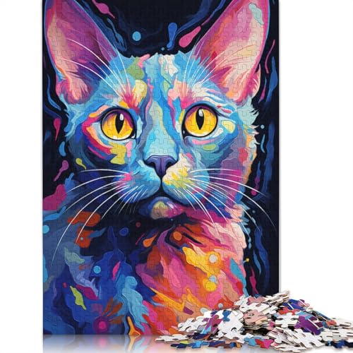 Puzzle mit 1000 Teilen für Erwachsene und Kinder farbenfrohes psychedelisches Gemälde Einer burmesischen Katze Puzzles für Papierpuzzles pädagogisches Spielzeug zum Stressabbau Puzzle von wuzihanptpt