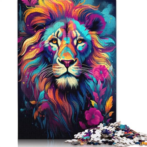 Puzzle mit 1000 Teilen für Erwachsene und Kinder von Colorful Psychedelic Flower Lion. Puzzles für Erwachsene aus Holz. Interessantes Puzzle zur Stressreduzierung. Puzzle 1000 Teile (75 x 50 cm) von wuzihanptpt