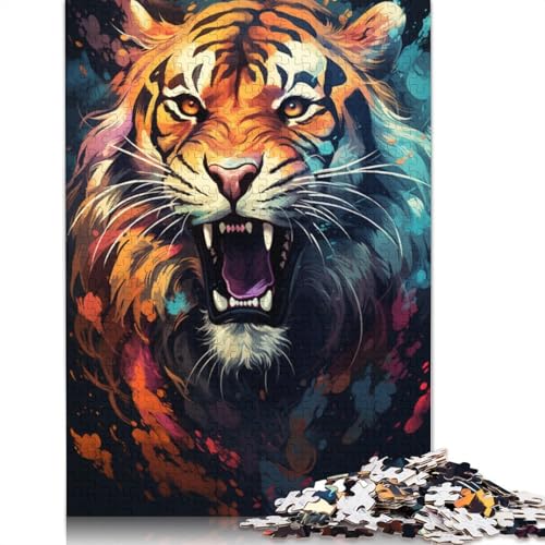 Puzzle mit 1000 Teilen wildes buntes Tiger-Puzzle für Erwachsene Holzpuzzle anspruchsvolles Spiel 1000 Teile (75 x 50 cm) von wuzihanptpt