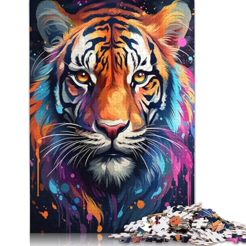 Puzzles für Erwachsene Wütender bunter Tiger Puzzles für Erwachsene 1000-teiliges Holzpuzzle geeignet für Erwachsene lustige Puzzlespiele 1000 Teile (75 x 50 cm) von wuzihanptpt