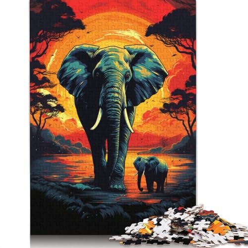 Puzzlespiel mit 1000 Teilen „Bunte Psychedelie der Elefanten“ Puzzle für Erwachsene Papierpuzzle Lernspiel Herausforderungsspielzeug 1000 Teile (38 x 26 cm) von wuzihanptpt