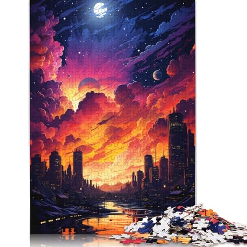 Puzzlespiel mit 1000 Teilen farbenfrohes psychedelisches Dunkles Nachtstadt-Puzzle für Erwachsene Holzpuzzle Lernspiel Herausforderungsspielzeug 1000 Teile (75 x 50 cm) von wuzihanptpt