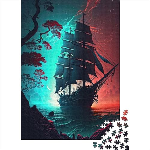 Spielgeschenk Puzzle Piratenschiffe-Landschaft 500-teiliges Puzzle für Erwachsene Premium% Recycling-Holz für Erwachsene und Jugendliche ab 12 Jahren Relax-Puzzles Spiele 500 Teile (52 x 38 cm) von wuzihanptpt