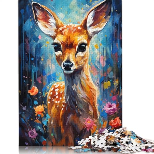 für Erwachsene 1000-teiliges Puzzle-Geschenk Bunte Psychedelie mit süßen kleinen Hirschen Puzzle für Erwachsene und Kinder Papierpuzzle Lernspielzeug 1000 Teile (38 x 26 cm) von wuzihanptpt