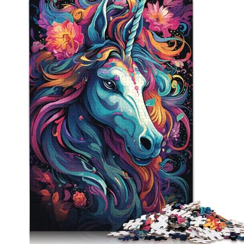 für Erwachsene 1000-teiliges Puzzle-Geschenk Gemälde von bunten Einhörnern Puzzles aus Papier pädagogisches Spielzeug zum Stressabbau Puzzle 1000-teilig (38 x 26 cm) von wuzihanptpt