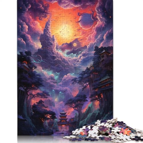 für Erwachsene 1000-teiliges Puzzle-Geschenk farbenfrohe psychedelische japanische Landschaft Puzzle aus Papier pädagogisches Spielzeug zum Stressabbau Puzzle 1000-teilig (38 x 26 cm) von wuzihanptpt