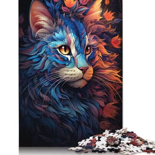 für Erwachsene 1000-teiliges Puzzle-Geschenk farbenfrohes psychedelisches Märchen Blaue Katze Puzzle Holzpuzzle pädagogisches Spielzeug zum Stressabbau Puzzle 1000 Teile (75 x 50 cm) von wuzihanptpt