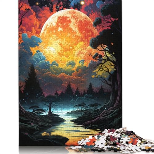 für Erwachsene 1000-teiliges Puzzle-Geschenk farbenfrohes psychedelisches Vollmond-Puzzle Holzpuzzle pädagogisches Stressabbau-Spielzeug Puzzle 1000 Teile (75 x 50 cm) von wuzihanptpt