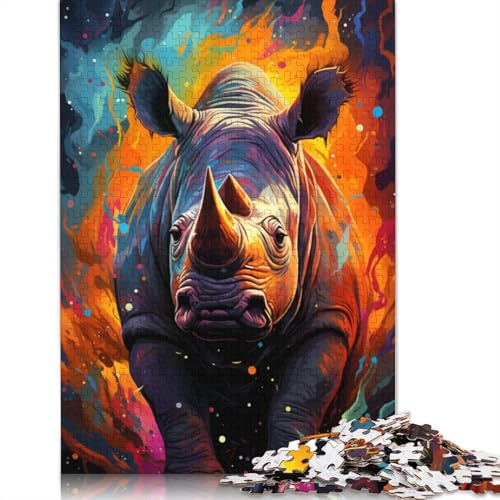 für Erwachsene 1000-teiliges Puzzle Geschenke Farbmalerei Nashorn-Puzzle Holzpuzzle pädagogisches Spielzeug zum Stressabbau Puzzle 1000-teilig (75 x 50 cm) von wuzihanptpt