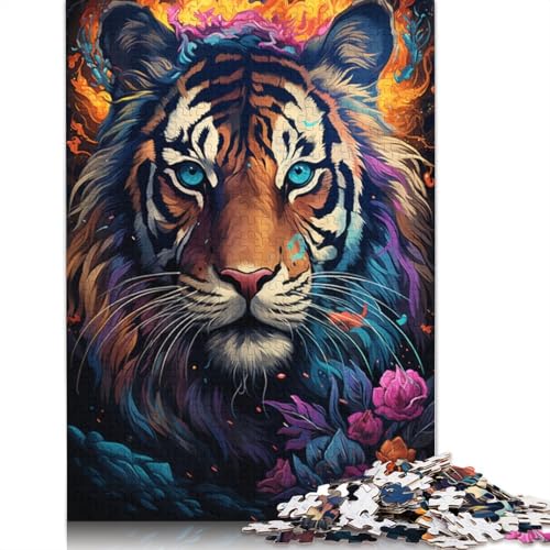 für Erwachsene 1000-teiliges Puzzle Geschenke Gemälde eines bunten Tigers Puzzle für Erwachsene und Kinder Papierpuzzle Lernspielzeug 1000 Teile (38 x 26 cm) von wuzihanptpt