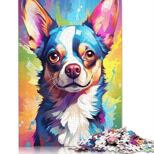 für Erwachsene 1000-teiliges Puzzle Geschenke Malerei bunter Chihuahua-Hund Kunst-Puzzle für Erwachsene Holzpuzzle Heimdekoration Puzzle 1000-teilig (75 x 50 cm) von wuzihanptpt