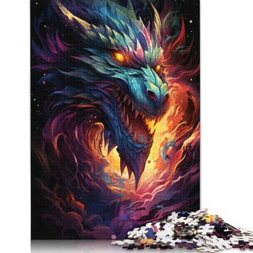 für Erwachsene 1000-teiliges Puzzle Geschenke bunter Psychedelischer Drache in Flammen Puzzle für Erwachsene und Kinder Holzpuzzle Lernspielzeug 1000 Teile (75 x 50 cm) von wuzihanptpt