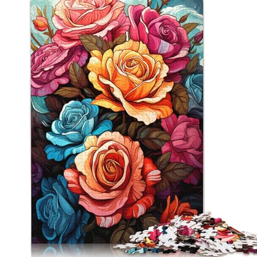 für Erwachsene 1000-teiliges Puzzle Geschenke für Bunte Rosen Puzzle aus Holz pädagogisches Spielzeug zum Stressabbau Puzzle 1000-teilig (75 x 50 cm) von wuzihanptpt