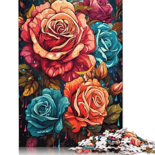 für Erwachsene 1000-teiliges Puzzle Geschenke für Bunte Rosen Puzzle aus Holz pädagogisches Spielzeug zum Stressabbau Puzzle 1000-teilig (75 x 50 cm) von wuzihanptpt