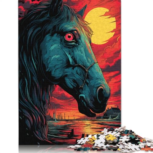 für Erwachsene 1000-teiliges Puzzle Pferd und Sonnenuntergang im Ozean Puzzle für Erwachsene Papierpuzzle lustiges Geschenk 1000 Teile (38 x 26 cm) von wuzihanptpt