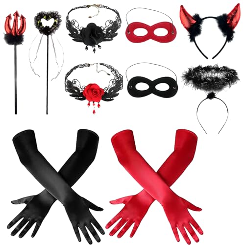 wzkhlsy Teufel Kostüm Accessorie, Engel und Teufel Hörner Stirnband Set, Karneval Kostüm Teufel Zubehör, Teufelshörner Stirnband Engel für Kinder Erwachsene Karneval Kostüm Cosplay Party von wzkhlsy