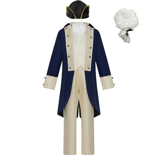 xHxttL George Washington Kostüm für Jungen, Gründervater-Präsidentenkostüm, Hamilton-Kolonialuniform mit Perücke von xHxttL