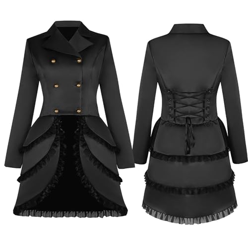 xHxttL Gothic-Smokingjacke für Damen, viktorianischer Steampunk-Frack, Jacke, Kostüm, Vampir, Lagenkleid, Pirat, Halloween von xHxttL