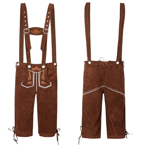 xHxttL Herren Oktoberfest Bayerische Lederhosen aus Wildleder mit passenden Hosenträgern Shorts Deutsche Lederhosen Oktoberfest-Outfit von xHxttL