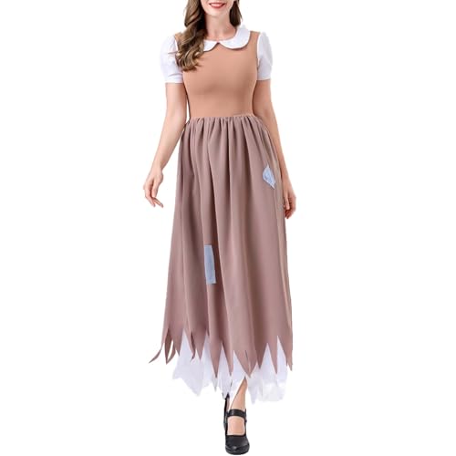 xHxttL Kurzärmliges mittelalterliches A-Linien-Kostüm für Damen, Kirtle, besticktes Patch-Kleid, Halloween-Kostüme, Cosplay-Kostüme von xHxttL