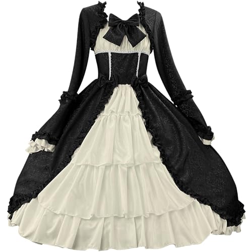 xHxttL Lolita-Gothic-Kleid für Damen, viktorianisches Rokoko-Ballkleid, Vintage-Kleid mit ausgestellten Ärmeln, bodenlanges Spitzenkleid der Renaissance von xHxttL